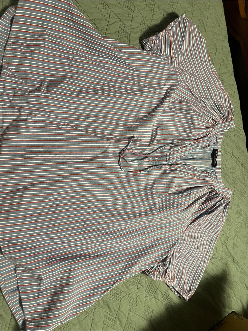 Lane Bryant Striped Short-Sleeve Blouse in Blue, Red & White